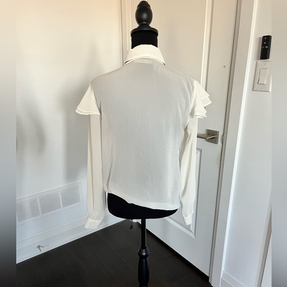 Zara button up blouse with black neck tie size medium - Picture 4 of 6